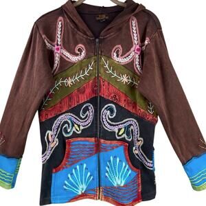 Rising International 100% Cotton Zip Sweatshirt Hoodie Jacket Size L/XL Boho